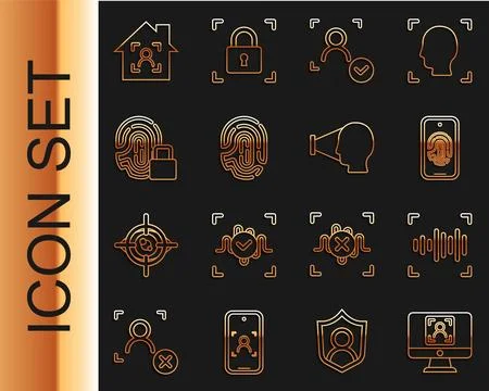 Set line Face recognition, Voice, Mobile with fingerprint scan, Fingerprint.. Stock Illustration