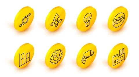 Set line Factory, Delivery tracking, Wrench and gear, Graph, chart, diagram.. Stock Illustration