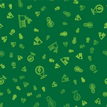 Set line Factory, Location with leaf and Light bulb on seamless pattern. Vector イラスト素材