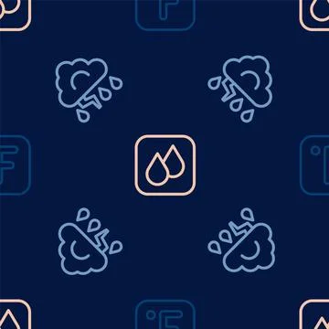Set line Fahrenheit, Cloud and lightning and Water drop on seamless pattern 스톡 일러스트