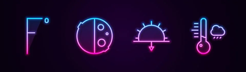 Set line Fahrenheit, Eclipse of the sun, Sunset and Meteorology thermometer イラスト素材