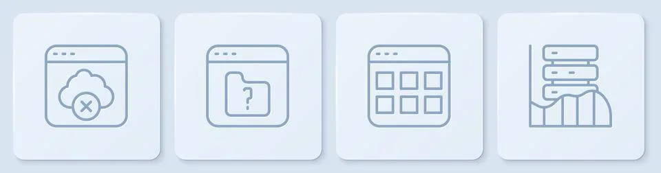 Set line Failed access cloud storage, Browser files, File missing and Server Stock Illustration
