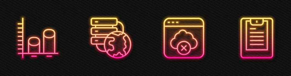Set line Failed access cloud storage, Data analysis, Network connection and Stock Illustration