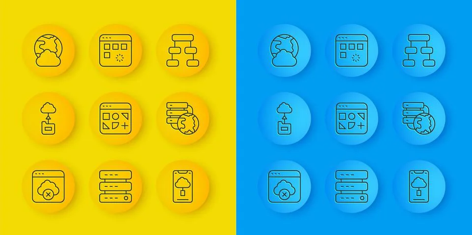 Set line Failed access cloud storage, Cloud technology data transfer, Different Stock Illustration