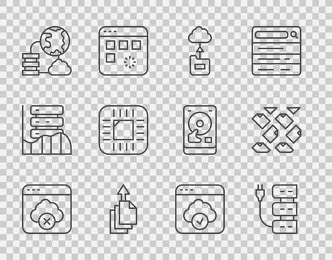 Set line Failed access cloud storage, Server, Cloud technology data transfer Stock Illustration