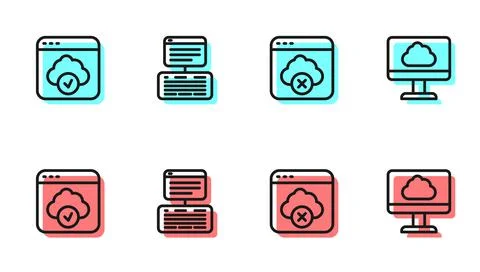 Set line Failed access cloud storage, Cloud technology data transfer, Server, Stock Illustration