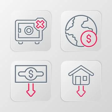 Set line Falling property prices, Dollar rate decrease, Global economic cri.. Stock Illustration