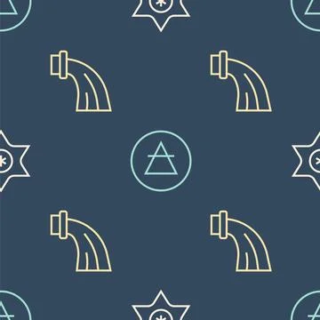 Set line Falling star, Aquarius zodiac and Air element on seamless pattern Stock Illustration