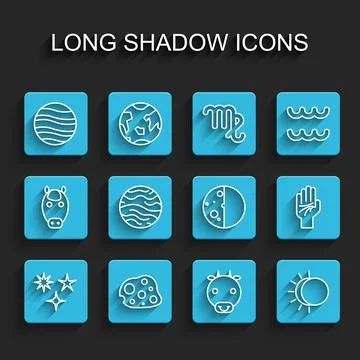 Set line Falling star, Asteroid, Planet Jupiter, Ox zodiac, Eclipse of the .. 스톡 일러스트