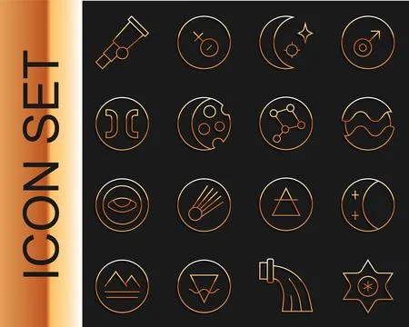 Set line Falling star Eclipse of the sun Planet Moon and stars Pisces zodiac  Ilustração Stock