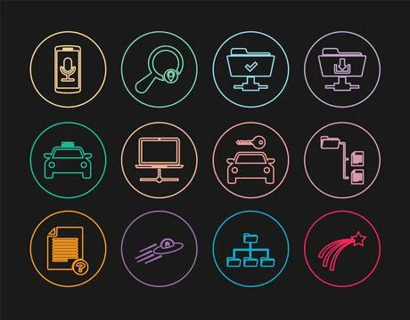 Set line Falling star, Folder tree, FTP operation successful, Computer network イラスト素材