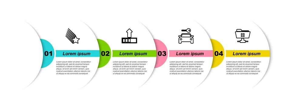 Set line Falling star, Loading, Car rental and FTP cancel operation. Business Illustrazione stock