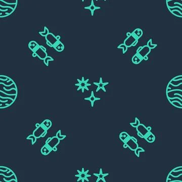 Set line Falling star, Pisces zodiac and Planet Venus on seamless pattern. Ve Stock Illustration