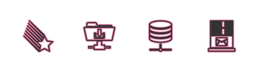 Set line Falling star, Server, Data, Web Hosting, FTP folder download and Mail 库存插图
