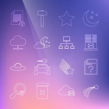 Set line Falling star, Unknown document, Mail server, Star, Cloud with moon and 库存插图