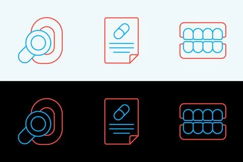 Set line False jaw, Hearing aid and Medical prescription icon. Vector イラスト素材