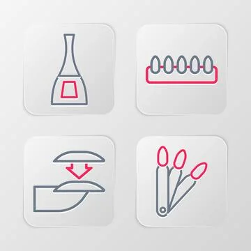 Set line False nails,  and Bottle of polish icon. Vector Stock Illustration