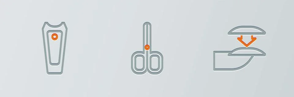 Set line False nails, Nail cutter and scissors icon. Vector Stock Illustration
