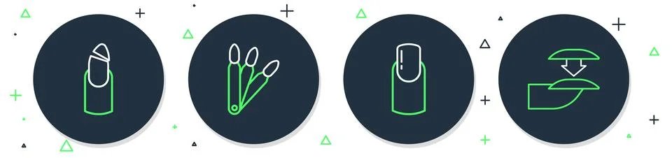 Set line False nails, Nail manicure, Broken and icon. Vector Stock Illustration