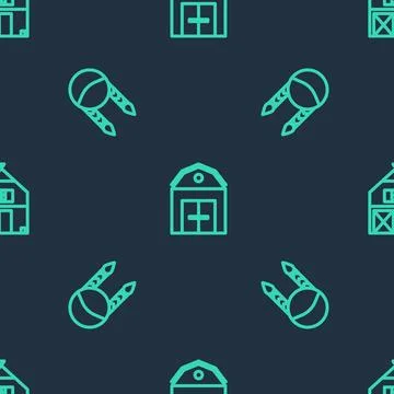 Set line Farm House, Braid and on seamless pattern. Vector Stock Illustration