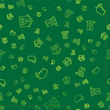Set line Farm house, Map of Iceland and Flag on seamless pattern. Vector Illustrazione stock