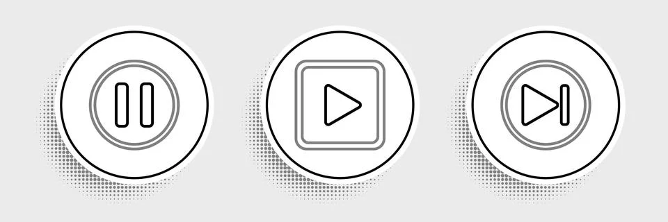 Set line Fast forward, Pause button and Play in square icon. Vector Stock Illustration