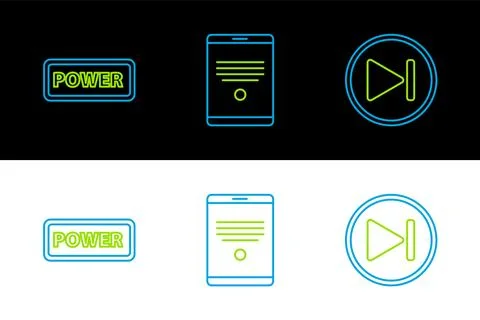 Set line Fast forward, Power button and Tablet icon. Vector Stock Illustration