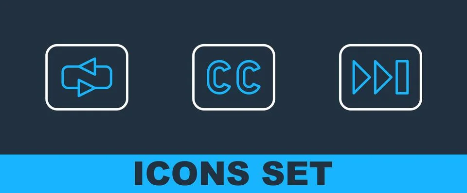 Set line Fast forward, Repeat button and Subtitles icon. Vector 스톡 일러스트