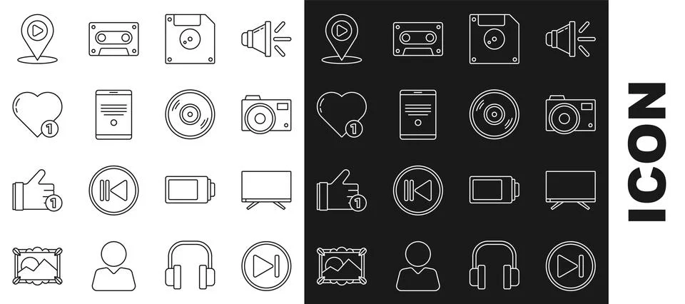 Set line Fast forward, Smart Tv, Photo camera, Floppy disk computer data storage イラスト素材