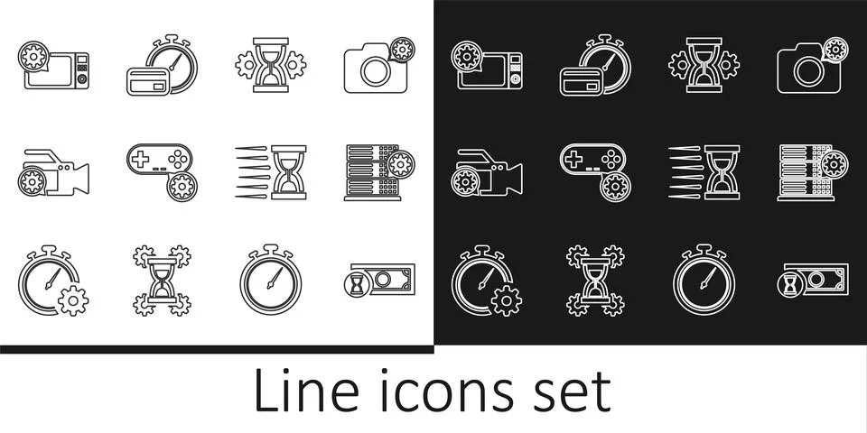 Set line Fast payments, Server setting, Hourglass, Gamepad, Video camera イラスト素材