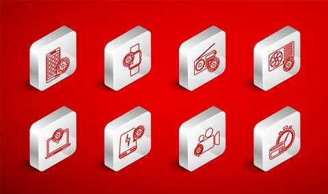 Set line Fast payments, Smartwatch setting, Radio, Air conditioner, Video c.. Stock Illustration
