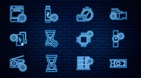Set line Fast payments, Wrist watch setting, Hourglass, Power bank, Oven, P.. Stock Illustration