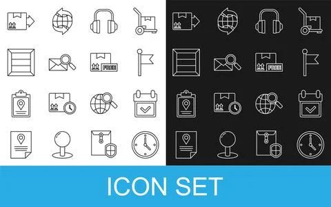 Set line Fast time delivery, Calendar with check mark, Location marker Illustrazione stock
