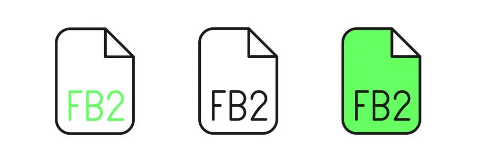 Set line FB2 File icon isolated on white background.  Vector Stock Illustration