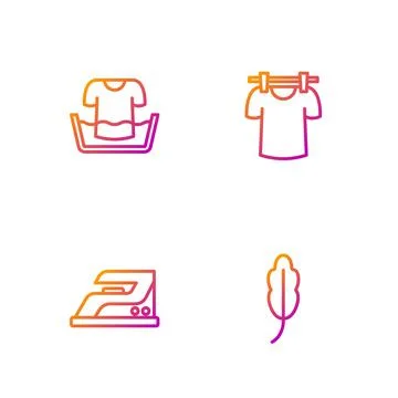 Set line Feather, Electric iron, Basin with shirt and Drying clothes. Gradient Stock-Illustration