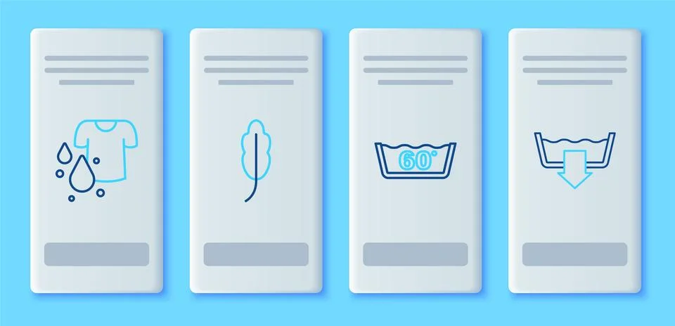 Set line Feather, Temperature wash, Dirty t-shirt and Washing modes icon. V.. Stock Illustration