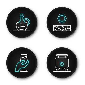 Set line Fermentation of grapes, Wine tasting, degustation, Drought and ita.. Stock Illustration