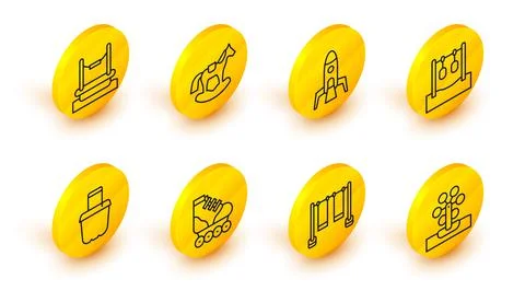 Set line Ferris wheel, Double swing, Roller skate, Sand bucket, Gymnastic rings Stock Illustration