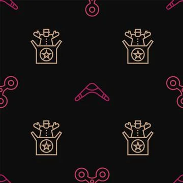Set line Fidget spinner, Jack the box toy and Boomerang on seamless pattern Stock Illustration