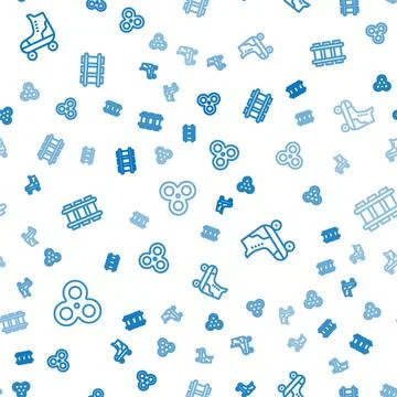 Set line Fidget spinner, Roller skate and Toy railway on seamless pattern Illustrazione stock