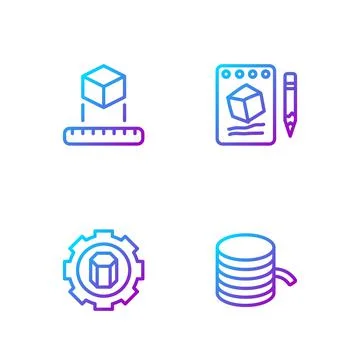 Set line Filament for 3D printer, setting, Isometric cube and Sketch on paper Stock Illustration