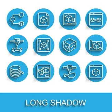 Set line Filament for 3D printer, Isometric cube, chicken leg, Geometric figu Stock Illustration