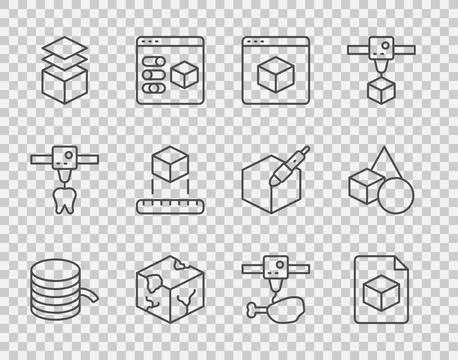 Set line Filament for 3D printer, Isometric cube file, Layers, chicken leg an Stock Illustration