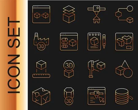 Set line Filament for 3D printer, Basic geometric shapes, house, Printing Illustrazione stock