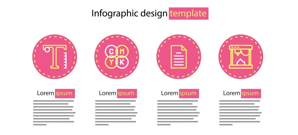 Set line File document, 3D printer, CMYK color mixing and Text icon. Vector Stockillustratie