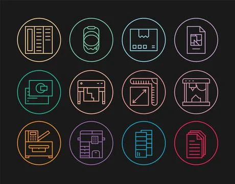 Set line File document, 3D printer, Carton cardboard box, Plotter, Business Ilustración de archivo