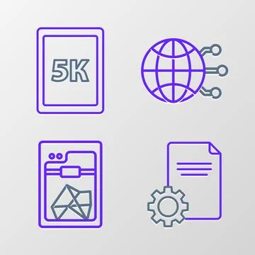 Set line File document, 3D printer, Global technology or social network and イラスト素材