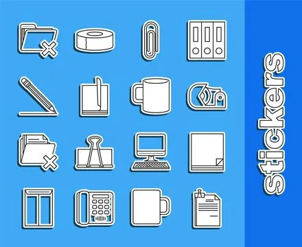 Set line File document and binder clip, Scotch, Paper, Pencil with eraser l.. 스톡 일러스트