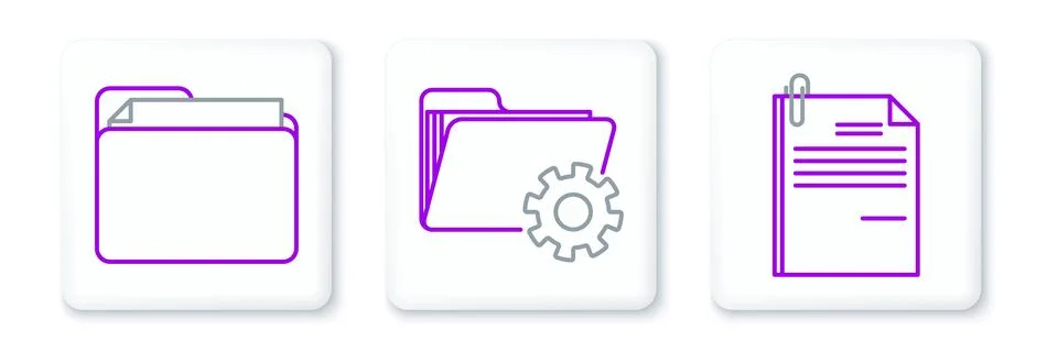 Set line File document and paper clip Document folder and Folder settings wit Stock Illustration