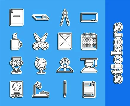 Set line File document and paper clip, Graduate graduation cap, Calendar, D.. イラスト素材